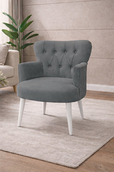 WATERYBROOK Modern Babyface Kumaş Berjer Koltuk – Ahşap Beyaz Ayaklı | GRİ