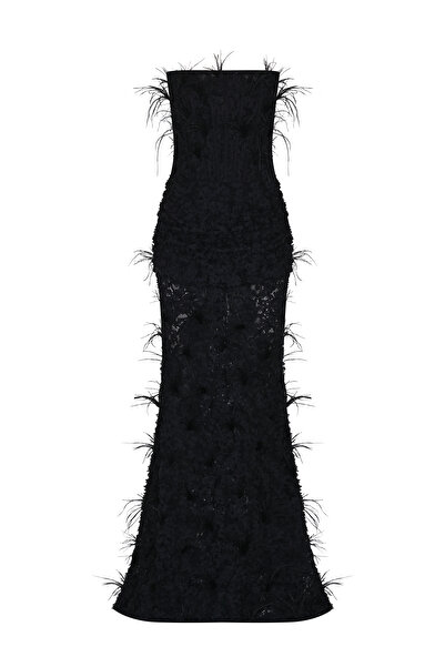 cercis Korsajlı Tüy Detaylı Straplez Uzun Abiye Elbise