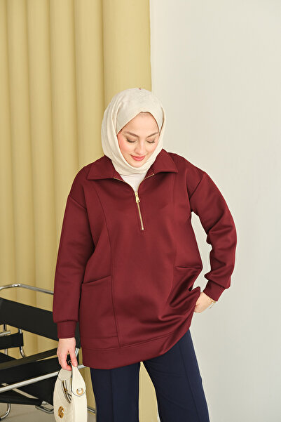 LOCCO Hanorac pentru femei cu buzunar și detaliu la guler, cu jumătate de fer...