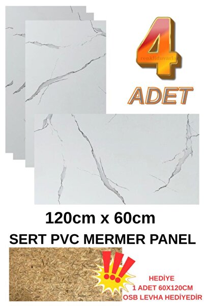 Renkli Duvarlar 4 ADET 60x120cm Alternatif Kaplama PVC Calacatta Mermer Desen...