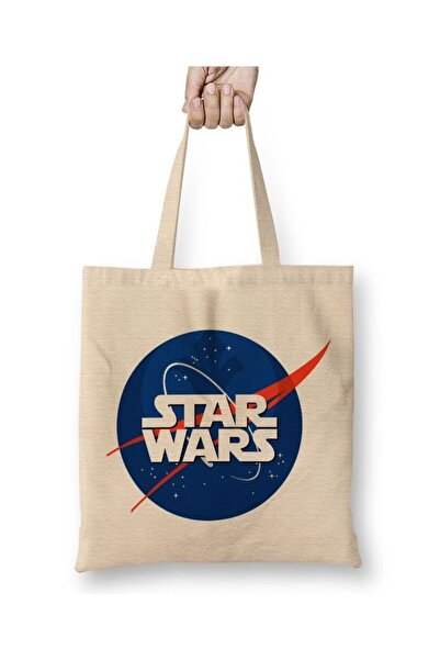 Toyaso Star Wars Nasa Logo White Cloth Bag Long Handle Shopping Bag Beach Bag
