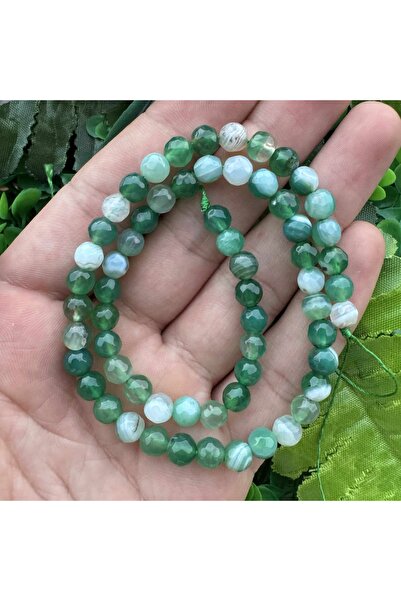 İNCİ DOĞAL TAŞ حجر العقيق الأخضر والأبيض الكروي المصقول 6 ملم