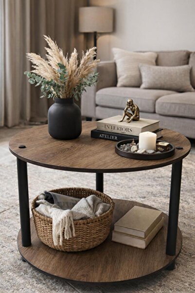 MESSER HOME STYLE Hare Yuvarlak Sehpa Senkronize Yüzeyli Modern Şık Dekoratif...