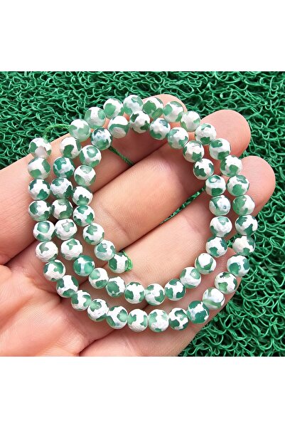 TAŞ UZMANI حجر العقيق التبتي الأخضر والأبيض 6 ملم