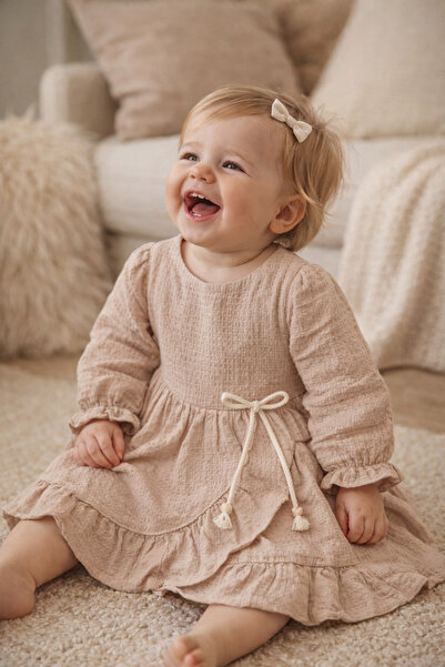 Babyhola 0-24 Months Waffle Woven Ruffled Baby Girl Kids Dress