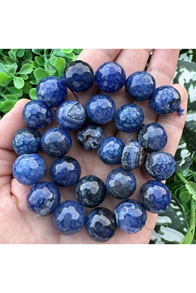 TAŞ UZMANI Faceted Globe Dark Blue Veined Agate Stone 16mm