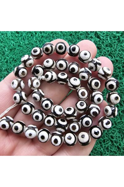 TAŞ UZMANI كرة وجه أبيض وأسود من حجر العقيق التبتي 8 ملم