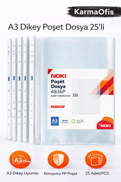 KarmaOfis A3 Vertical Pouch File 25-Piece – Transparent Pp Wide Document Prot...