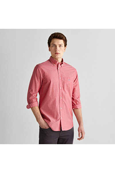 Gant Erkek Kırmızı Regular Fit Düğmeli Yaka Poplin Gömlek