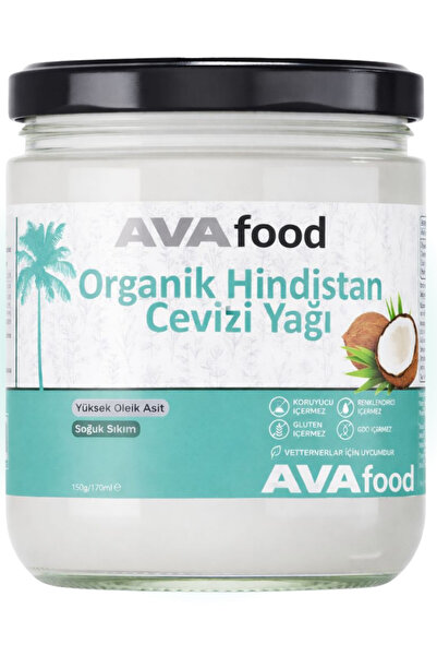 AVA Food Organik Hindistan Cevizi Yağı 150ml Soğuk Sıkım Cam Şişe