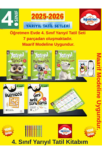 Bilfen Yayıncılık Öğretmen Evde Yayınları 2026 4.Sınıf Yarıyıl 1.Dönem Tatil ...