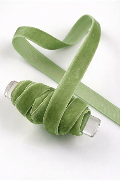 ZEYMERADE Soft Yeşil Kadife Kurdele 1cm 5mt, Gelin, Damat, Bohça, Nişan, Çeyi...