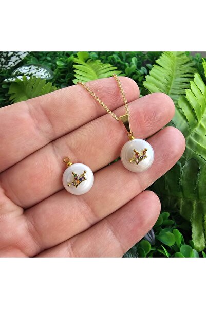 TAŞ UZMANI قلادة من اللؤلؤ الطبيعي على شكل تاج الملك من الزركون