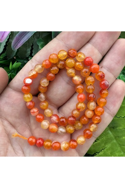 İNCİ DOĞAL TAŞ كرة ذات جوانب من حجر العقيق البرتقالي 6 ملم