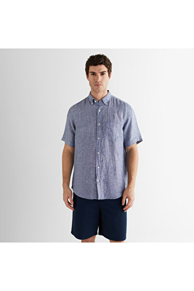 Gant Erkek Mavi Regular Fit Klasik Yaka Keten Gömlek