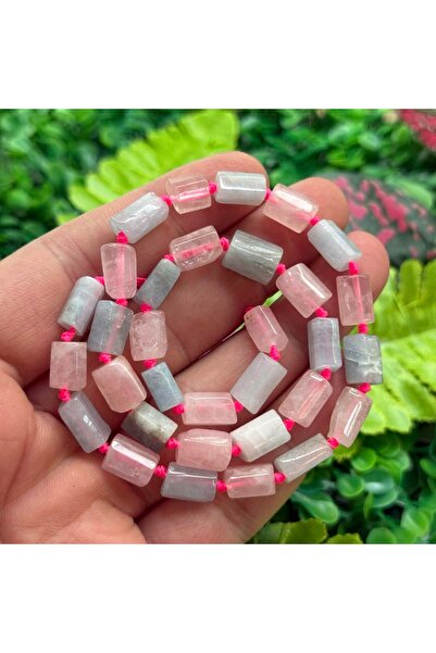 TAŞ UZMANI حجر الأكوامارين الأسطواني - حجر الكوارتز الوردي 8x12 مم