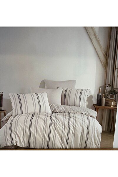 alinastore 100% Natural Cotton 4 Pieces Striped Double Bedding Set with Pillo...