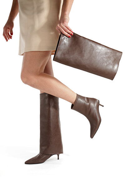 PAYZİN Brown Leather Boots Pointed Toe 5 cm Thin Heel New Season