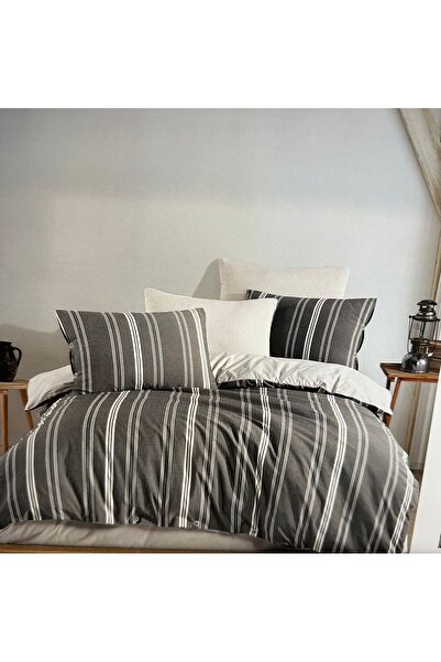 alinastore 100% Natural Cotton 4 Pieces Striped Double Bedding Set with Pillo...