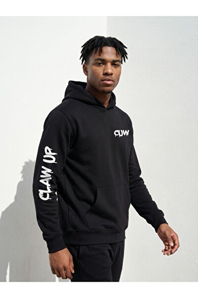 CLAW UP WORK ОВЕРСАЙЗ ХУДИ | BLACKOUT PRINTED (Унисекс памучна мека текстурир...