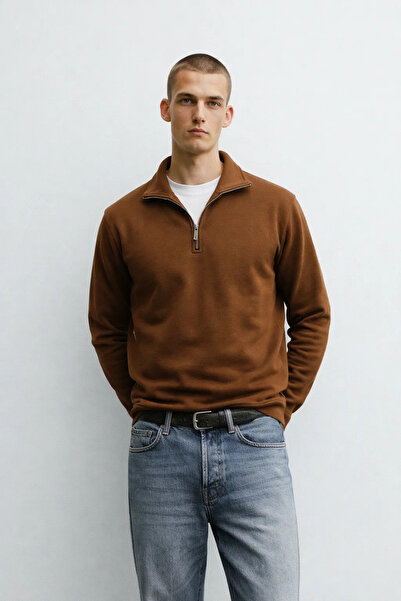 MATERIAL Hanorac casual de iarnă, cu jumătate de fermoar, pentru bărbați