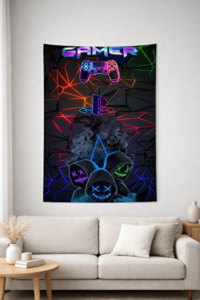 HalıOnline Gamer Konsol Desenli Duvar Örtüsü Duvar Halısı