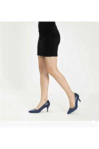 Crista جلد طبيعي أزرق داكن بكعب رفيع 5 سم