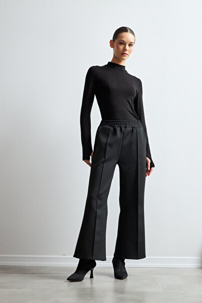 Yefrastore Women's Black Elastic Waist Scuba Comfortable Cut Trousers