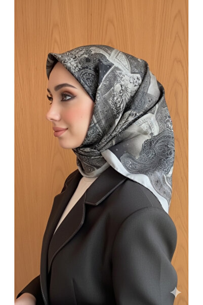 Aker Silk Tivil Scarf Ist 8582713- 972 Gray Ethnic Pattern