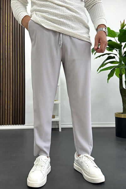 Edwox Men's Asymmetrical Cut Tapered Leg Pants Gray Edw437