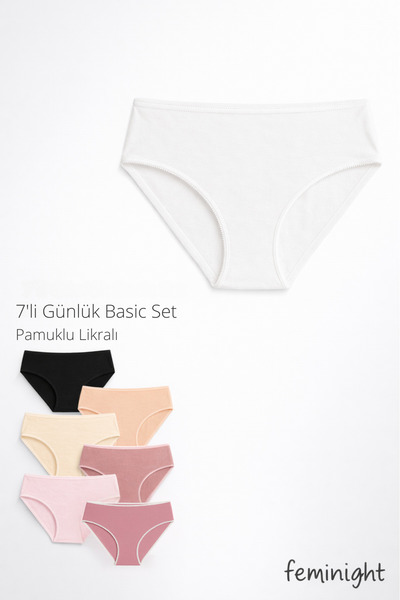 feminight Women's Cotton Panties 7-Piece Daily Basic Set 95% Cotton 5% Elastane