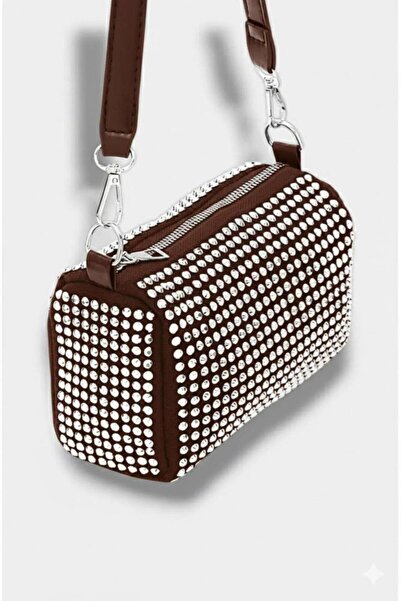 Lavinda Bags&Shoes kadın kahverengi ayarlanabilir taşlı el ve omuz çantası