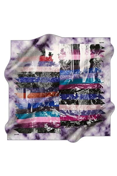 Aker İpek Tivil Eşarp IST 8582713- 991 Mor Geometrik Desen
