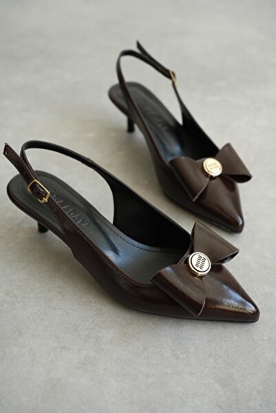 MODAADAM Pantofi Tesla cu toc mic pentru femei - maro-patentat