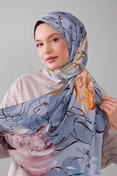 Levidor Denim Blue Abstract Floral Pattern Twill Shawl