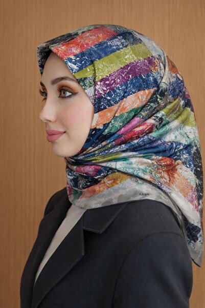 Aker İpek Tivil Eşarp Ist 8582713-971 Gray Geometric Pattern