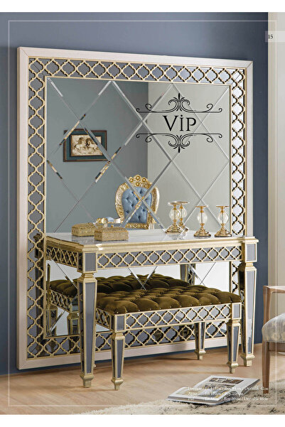 Dekordelisi Antik Avantgarde Luxury Mobilya Poliüretan aynalı puflu 3 lü Vip ...