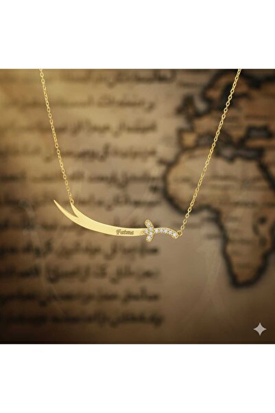 Nefertiti 925 Ayar Gümüş Altın Kaplama Fatma Yazılı Taşlı Zülfikar Kılıç Koly...