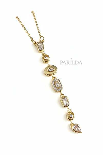 Parılda Geometric 7 Elements Colorful Stone Y Necklace 316L Stainless Steel