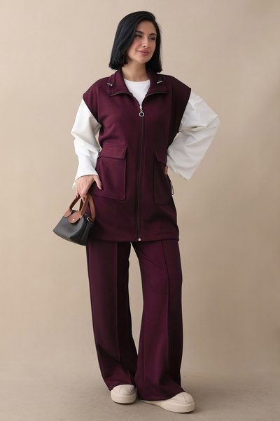 InStyle Zippered Vest Trousers Burgundy Double Modal Suit