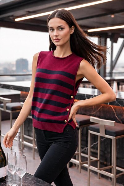 Gönülden Tasarım Striped Women's Sweater with Side Button Detail