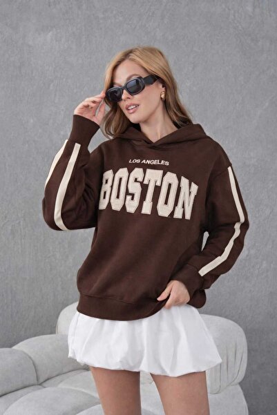 KADIN Kapşonlu Üç İplik Şardonlu Boston Sweatshirt