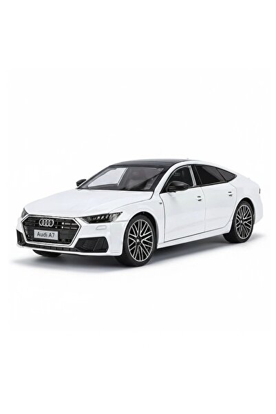 Online 1:24 Audi A7 Sesli Çek Bırak Işıklı Metal Diecast Model Araba Beyaz Renk