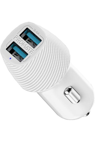 Promate Car Charger, Ultra-Compact Smart Dual USB Car Charger with 3.4A Fast ...
