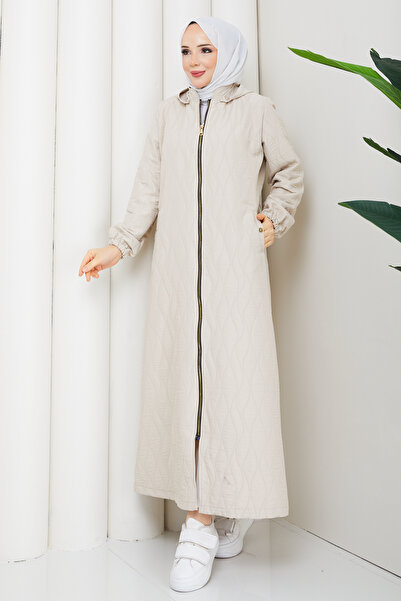 Pamuk Butik Women's Onion Patterned Tunnel-Crossed Full-Length Quilted Coat