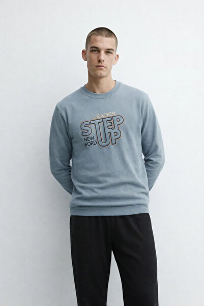 MATERIAL Men's Embroidered Transitional Cotton Blue Tracksuit Set