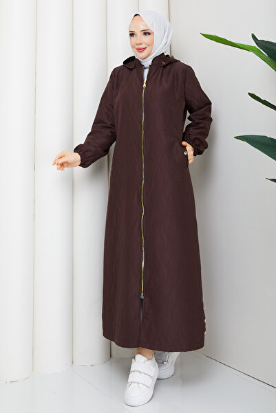 Pamuk Butik Women's Onion Patterned Tunnel-Crossed Full-Length Quilted Coat