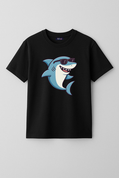 mixxi fashion تي شيرت Cool Shark Cool Shark بأكمام قصيرة مع نظارات شمسية مطبو...