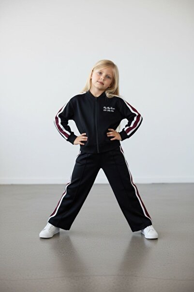 RONYPONY Girl's Black Striped Tracksuit Set