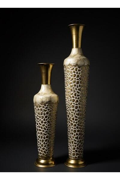 Elips Hediyelik Metal Üstü İşlemeli 2'li Vazo 100 cm/65 cm